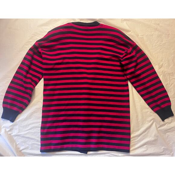St. John Sportswear Navy/Magenta Striped V-Neck Cardigan Sweater Size: M - VTG - Picture 3 of 15